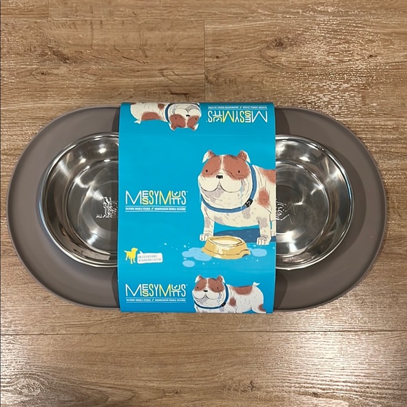 Messy Mutts Double Dog Bowl - Gray - Picture 6 of 8